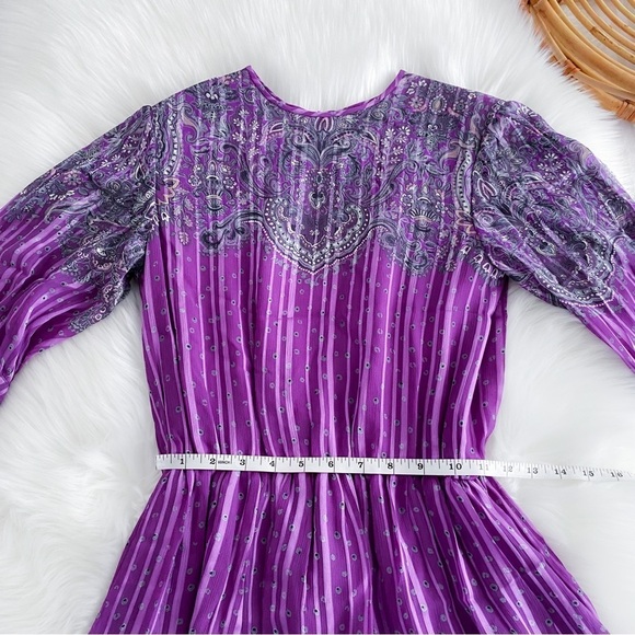 Vintage Hanae Mori New York VTG Chiffon Paisley Stripe Dress Purple - Picture 14 of 16